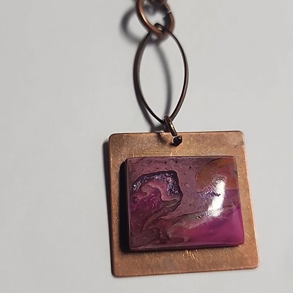 Elegant Pink and Copper Colored Pendant Necklace - Picture 2 of 5